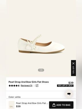 Azazie Girls White Pearl-Accent Mary Jane Flats